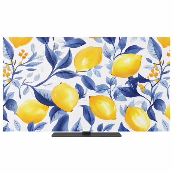 Summer Lemon TV Dust Cover,Stretchable TV Screen Desktop Computer Protector Cover,Watercolor Yellow Blue Garden Floral Television Dustproof Slipcover Indoor Outdoor for 19–24 Inch Flat or Curved TVs