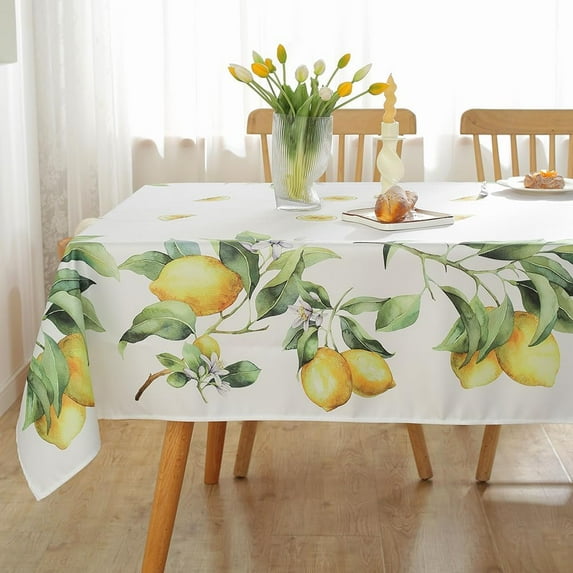 Summer Lemon Table Cloths Rectangle 60"x84",Fruit Floral Table Cloth, Waterproof Reusable French Farm Fabric Table Cover for Indoor Outdoor Camping Picnic Dinning