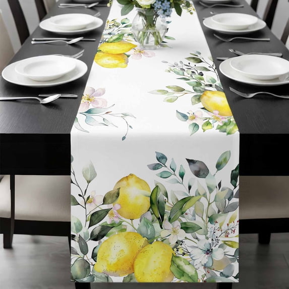 Summer Lemon Table Runner 70 Inches Long, Spring Floral Eucalyptus Leaves Botanical Kitchen Coffee Dining Table Decoration for Home Party Birthday Wedding Home Decor 13x70 Inches