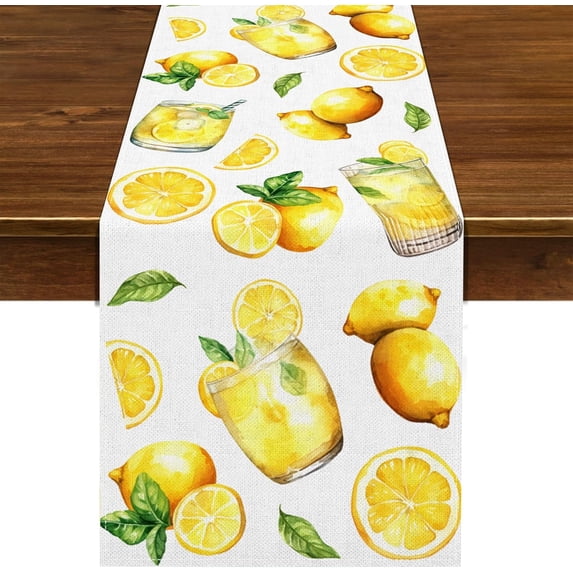Summer Lemon Table Runner Fresh Fruit Lemonade Themed Party Decoration Spring Home Kitchen Dining Room Decor