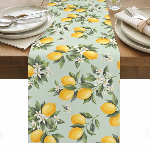 Summer Lemon Table Runner Tropical Botanical Leaves Light Green Tablerunners 13 x 36 Inch, Table Decorations Tabletop Scarf for Summer Gathering Holiday Farmhouse Kitchen Dining Decor