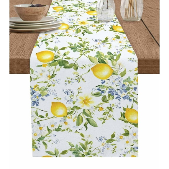 Summer Lemon Table Runner Watercolor Yellow Spring Floral Botanical Tablerunners 13 x 90 Inch, Table Decorations Tabletop Scarf for Summer Gathering Holiday Farmhouse Kitchen Dining Decor