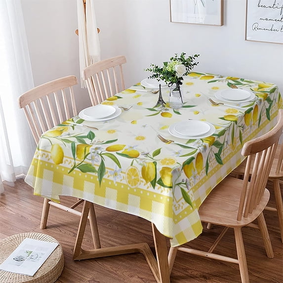 Summer Lemon Tablecloth Rectangle/Oval Yellow Buffalo Plaid Rustic Table Cloth Outdoor Waterproof Tablecloths for Party Picnic Polyester Table Cover for Dining/Kitchen Tabletop Decoration 60x102in