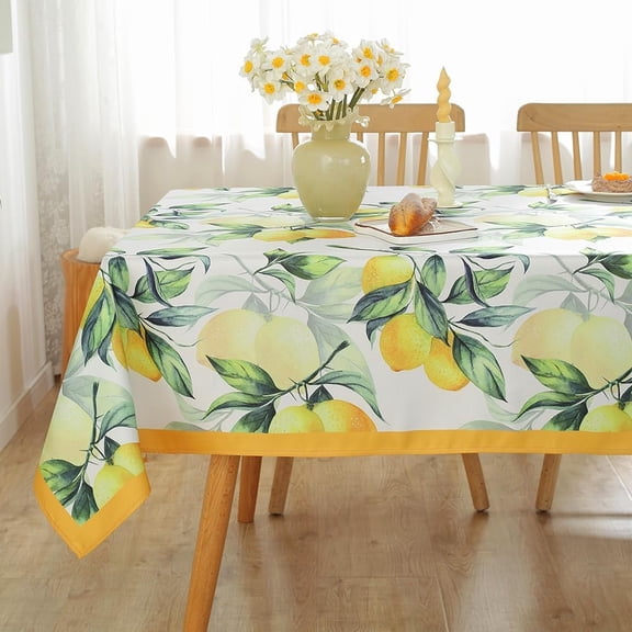 Summer Lemon Tablecloth for Rectangle Table 60"X102",Reusable Summer Floral Table Cloths,Spillproof Indoor/Outdoor Table Cover,Table Linen,Yellow and White Decoration for Kitchen,Party,Picnic