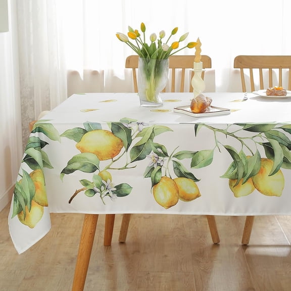 Summer Lemon Tablecloth for Rectangle Table 60"X84",Reusable Summer Floral Table Cloths,Spillproof Indoor/Outdoor Table Cover,Table Linen,Yellow and White Decoration for Kitchen,Party,Picnic