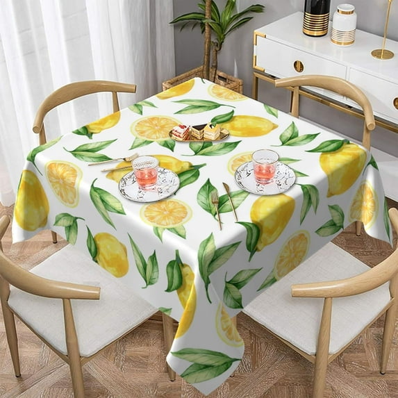 Summer Lemon Tablecloth Square 60x60 Inch Ruitic Yellow Vinyl Table Cloth Waterproof Fabric Farmhouse Tablecloths Decorative for Holiday Home Party Wedding Picnic