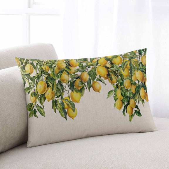 Summer Lemon Throw Pillow Covers, Green Botancial Summer Yellow Fruits Rustic Soft Breathable Pillow Cases with Invisible Zipper for Sleeping, Small Pillowcases for Couch Bed Sofa Chair 16x24 Inches