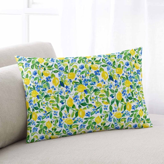 Summer Lemon Throw Pillow Covers, Green Botanical Blue Flowers Soft Breathable Pillow Cases with Invisible Zipper for Sleeping, Standard Pillowcases for Couch Bed Sofa Chair 20x26 Inches