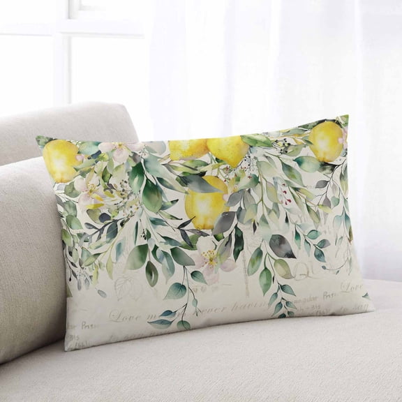 Summer Lemon Throw Pillow Covers, Spring Eucalyptus Leaves Botanical Vintage Soft Breathable Pillow Cases with Zipper for Sleeping, Standard Pillowcases for Couch Bed Sofa Chair 20x26 Inches