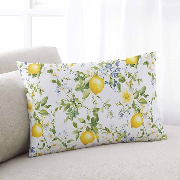 Summer Lemon Throw Pillow Covers, Watercolor Yellow Spring Floral Botanical Soft Breathable Pillow Cases with Zipper for Sleeping, King Size Pillowcases for Couch Bed Sofa Chair 20x36 Inches