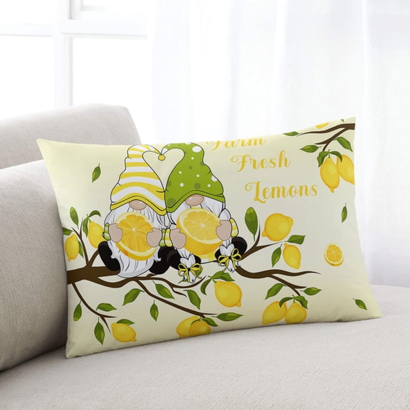 Summer Lemon Throw Pillow Covers, Yellow Ombre Gnomes Farm Lemon Tree Soft Breathable Pillow Cases with Invisible Zipper for Sleeping, Queen Size Pillowcases for Couch Bed Sofa Chair 20x30 Inches