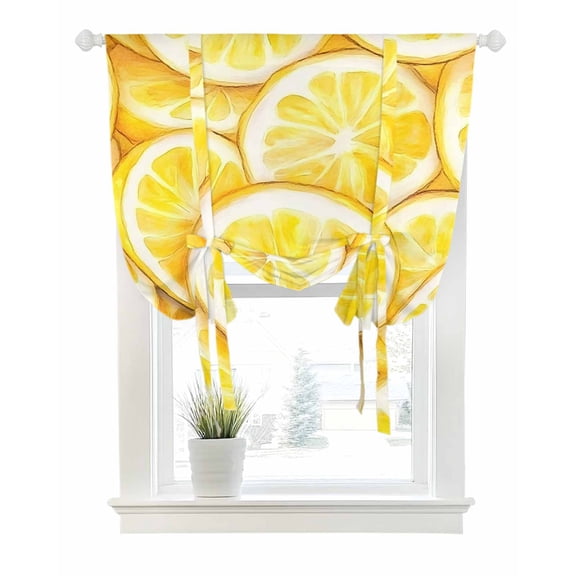 Summer Lemon Tie Up Curtains for Window, Thermal Insulated Balloon Shade Adjustable Rod Pocket Curtains Valance Panels for Kitchen Bathroom Cafe 42 x 54 Modern Oil Painting Yellow Fruits