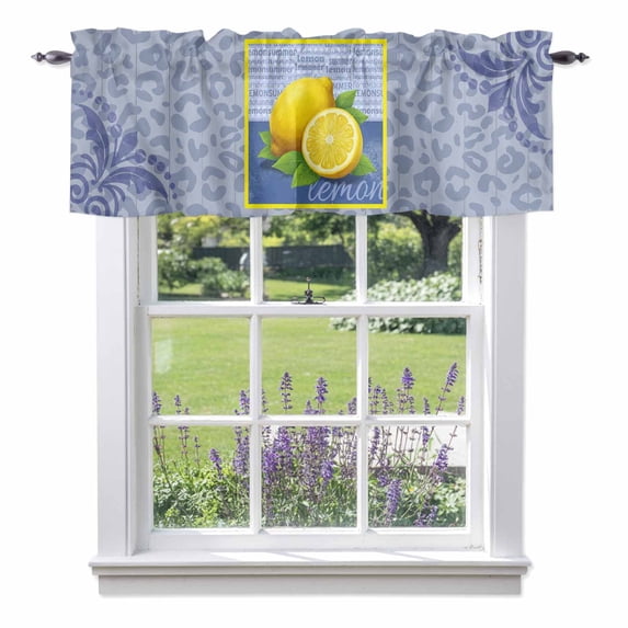Summer Lemon Valance Curtain Purple Leopard Print Pop Art Retro Window Valances Rod Pocket Short Curtains Window Treatments for Kitchen Bedroom Bathroom Laundry 54" x 18"