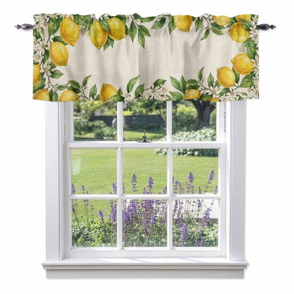 Summer Lemon Valance Curtain Vintage White Floral Flower Farm Retro Linen Texture Window Valances Rod Pocket Short Curtains Window Treatments for Kitchen Bedroom Bathroom Laundry 42" x 12"