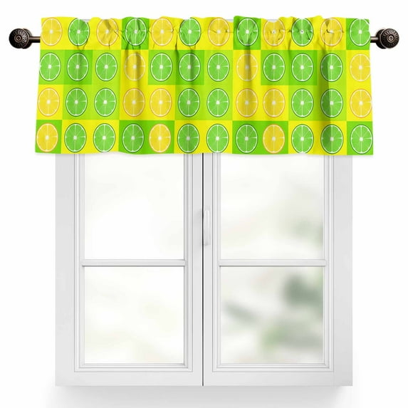 Summer Lemon Valances for Windows, 42 x 12in, Green Yellow Lemon Cartoon Fruit Geometric Rod Pocket Kitchen Valance Curtain Light Filtering Window Treatments for Living Room Bedroom, 1 Panel