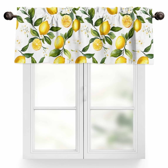 Summer Lemon Valances for Windows, 60 x 18in, Leaf Yellow Fruit Countryside Watercolor Flower Rod Pocket Kitchen Valance Curtain Light Filtering Window Treatments for Living Room Bedroom, 1 Panel
