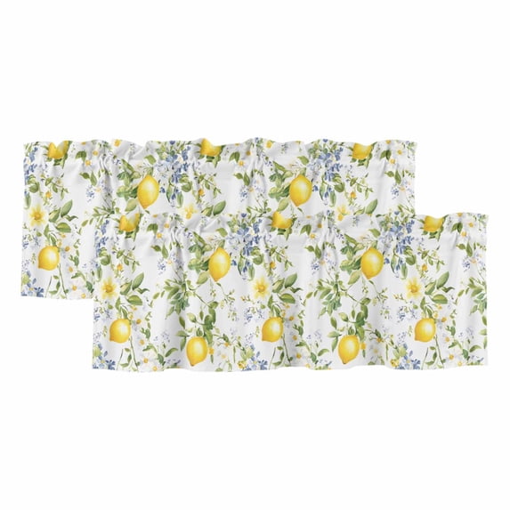 Summer Lemon Valances for Windows, Watercolor Yellow Spring Floral Botanical Light Filtering Kitchen Curtains, Rod Pocket Window Valance Curtains for Living Room Bedroom, 60" W x 18" L, 2 Panels
