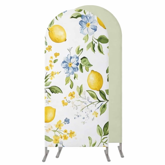 Summer Lemon Wedding Arch Cover, Stretchy Spandex Arch Backdrop Stand Covers 4 FT, Yellow Fruits Botanical Spring Floral Round Top Arched Backdrop Cover for Birthday Party Ceremony Baby Shower Event