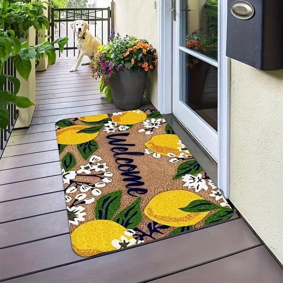 Summer Lemon Welcome Doormat, Non-Slip Flannel Entrance Mat for Home Decor, Bedroom, Seasonal Spring Summer Decoration, Photography Prop, Durable Woven