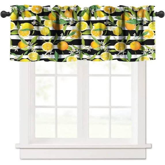 Summer Lemon Window Valance, Watercolor Fresh Fruit Tropical Orange and Lemon Print Blackout Short Window Treatments for Cafe Bedroom Bathroom, 54x18in
