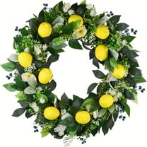 Summer Lemon Wreath Artificial Leafy Fruit Decoration, 3D Stereoscopic Design With Realistic Lemon Green Elements, Ideal For Indoor Outdoor Hanging Above Fireplace Front Door