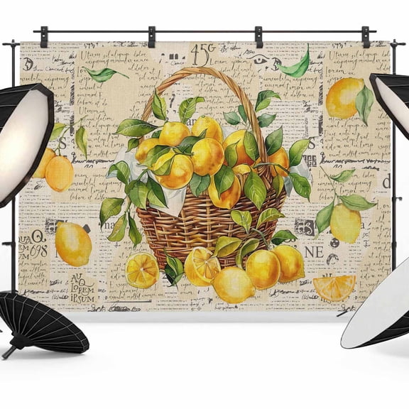 Summer Lemons Backdrop for Photography, in Fruit Basket Old Newspaper Photo Backdrop Portrait Background Party Banner Photo Backgrounds for Studio Booth Props, 7x5ft