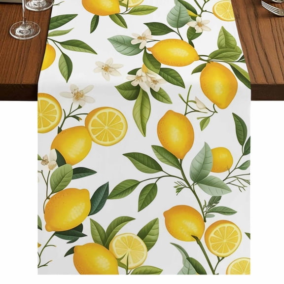 Summer Lemons Burlap Cotton Table Runner 13x36 Inches Short, Farmhouse Tropical Fruits Floral Country Farmhouse Table Runners, Outdoor Dining Tablecloths Decor for Baby Shower/Party/Wedding