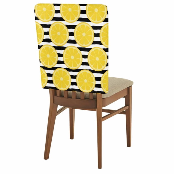 Summer Lemons Chair Covers Set of 1 Cartoon Yellow Fruit Slices Black White Striped Chair Back Covers Stretch Removable Washable Slipcovers Protector for Dining Room Kitchen Party Decor
