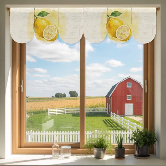Summer Lemons Door Banner Watercolor Yellow Fruit Farmhouse Beige Letter Small Scalloped Hanging Banner for Door, Hanging Flag Backdrop Decoration for Wall Window Party 3pcs, 8 x 12 Inch