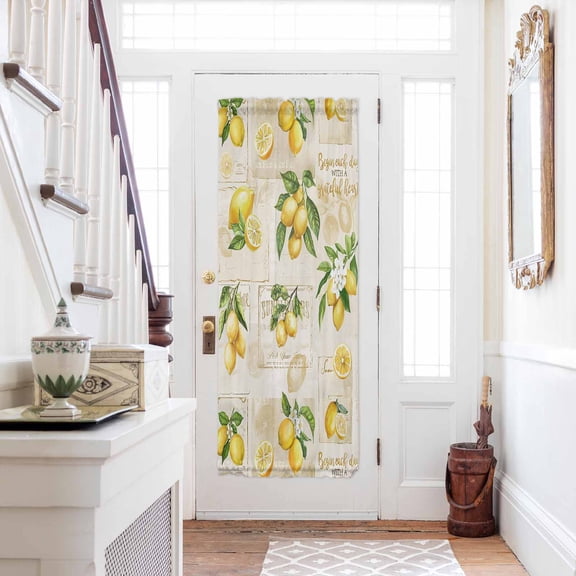 Summer Lemons Door Curtains for Door Window, French Sidelight Front Back Door Curtains With Tieback, Retro Farmhouse Botanical Fruit Leaves Kitchen Rod Pocket Drapes Panel, 25"x72"