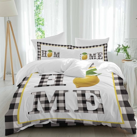 Summer Lemons HOME Queen Size Comforter Set, Black and White Buffalo Plaid Farmhouse Bedding for All Seasons, 4 Pcs Bed Set, 1Quiltcover (90"x92") ,1Sheet(94"x116"), 2Pillowcases (30"x20")