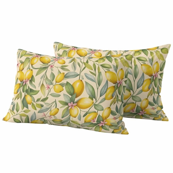 Summer Lemons Outdoor Waterproof Pillow Covers, Vintage Fruits Green Leaf Botanical Decorative Rectangle Throw Pillowcase Sofa Cushion Sham for Patio/Couch/Chair, 20"x12" 2 Pack