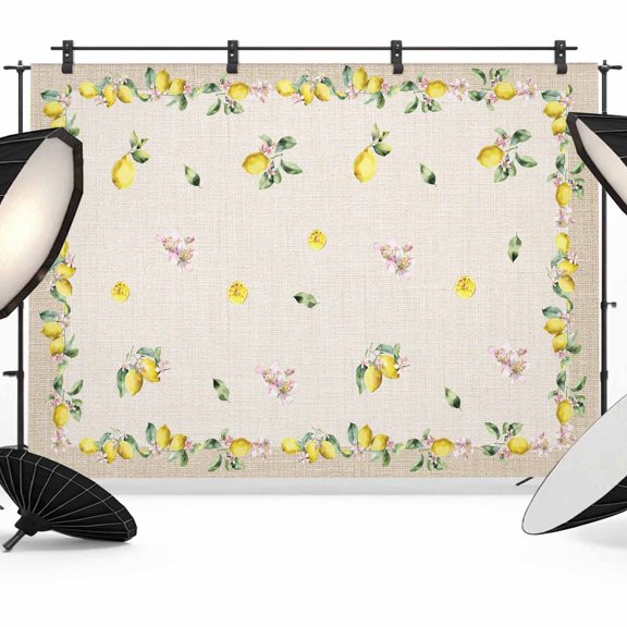 Summer Lemons Photography Backdrop 7x5FT, Pastoral Yellow Fruit Leaves Floral Linen Texture Photo Backdrops, Background for Photography Studio Photo Studio Background, Back Drop for Photoshoot