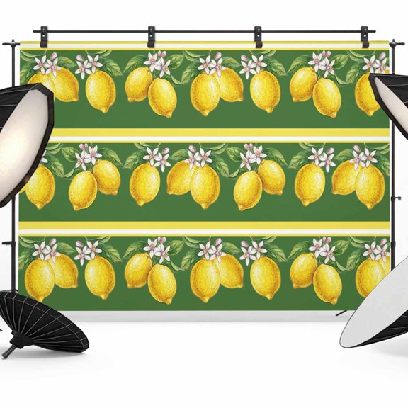 Summer Lemons Photography Backdrop 8x6FT, Yellow Fruit Leaf Striped Green Background Photo Backdrops, Background for Photography Studio Photo Studio Background, Back Drop for Photoshoot