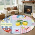 thumbnail image 1 of Summer Lemons Round Area Rug 6Ft Washable Circle Rugs for Bathroom Office, Coastal Nautical Shell Crab Pink Floral Non-Slip Carpet Floor Mats Indoor Outdoor Carpet Runner Aesthetic Home Decor, 1 of 8