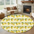 thumbnail image 1 of Summer Lemons Round Living Room Rugs 5 ft, Yellow Fruit Leaf Striped White Background Washable Area Rug with Non-Slip Sturdy Edge Binding Round Carpet for Entryway Kitchen Bedroom Bathroom, 1 of 9