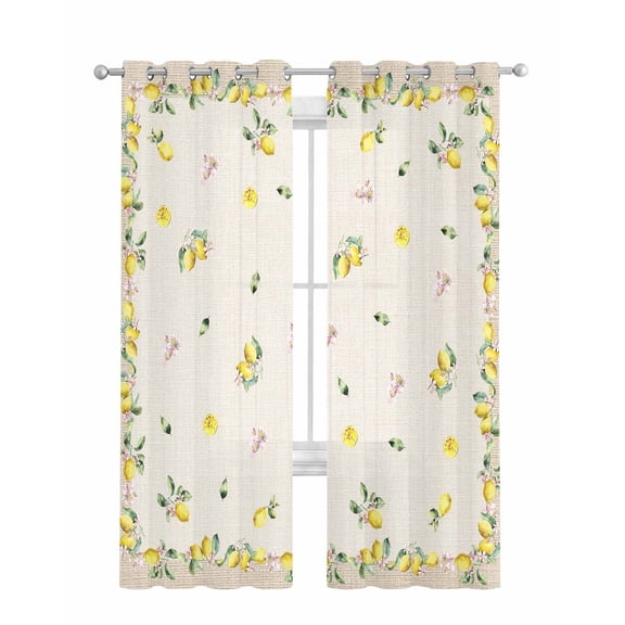 Summer Lemons Sheer Curtains 84 Inch Length 2 Panels Set for Living Room/Bedroom, Pastoral Tropical Fruits Burlap Kitchen Curtains Grommet Semi-Sheer Curtains Drapes Voile Window Treatments 52"x84"x2