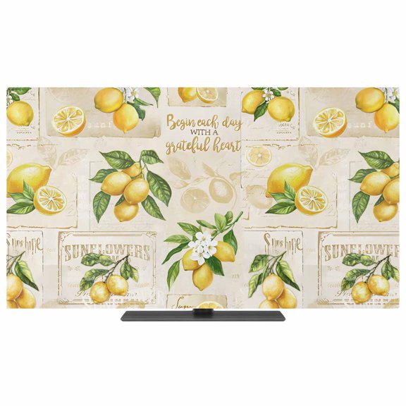 Summer Lemons TV Dust Cover,Stretchable TV Screen Desktop Computer Protector Cover,Retro Farmhouse Botanical Fruit Leaves Television Dustproof Slipcover for 36–40 Inch Flat or Curved TVs