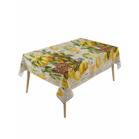 Summer Lemons Table Cloth 54x108 Inch Rectangle, in Fruit Basket Old Newspaper Waterproof Tablecloth Washable Table Cover for Party Picnic Dinner Decor