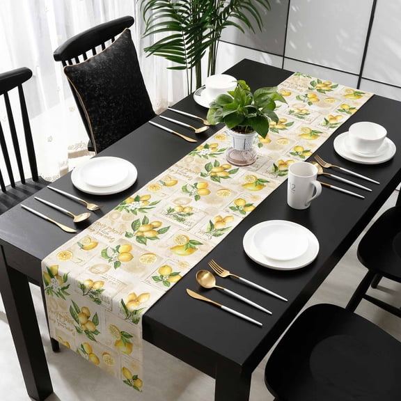 Summer Lemons Table Runner 36 Inches Small - Retro Farmhouse Botanical Fruit Leaves Kitchen Dining Burlap Linen Tablerunner for Small/Round/Square/Wedding/Coffee/Dining Table Party Décor 13 x 36