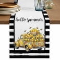 thumbnail image 1 of Summer Lemons Table Runner 70 Inches, Modern Country Truck Bees Black Striped Bed Runner Dresser Scarves Tabletop for Indoor Outdoor Parties/Ceremony/Banquet, 13" x 70", 1 of 9