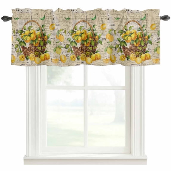 Summer Lemons Valances for Windows in Fruit Basket Old Newspaper Rod Pocket Curtain Valance Window Treatment Short Curtains for Kitchen Living Room, 60"x18"