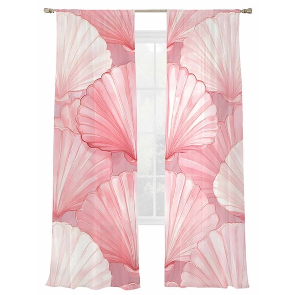 Summer Light Sheer Curtains 96 Inch Long 2 Panels, Pink Seashell Light Filtering Rod Pocket Curtains, Sheer Voile Drapes for Living Room Bedroom, 52"x96"