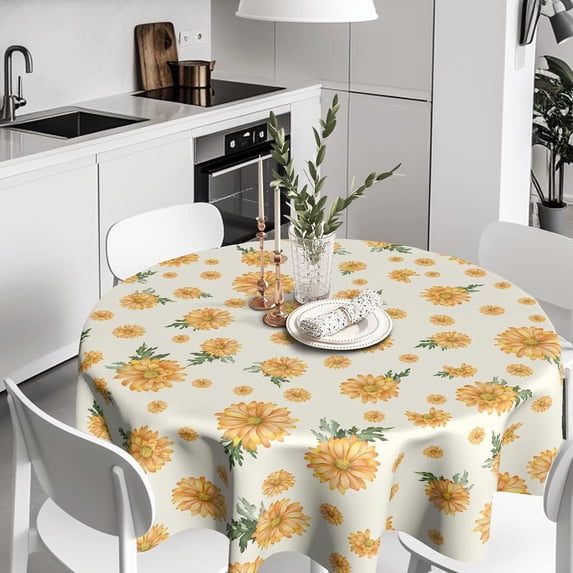 Summer Light Yellow Flower Round Tablecloth 60 Inch Watercolor Daisy Floral Table Cloth Farmhouse Autumn Thanksgiving Table Cover Fall Wildflower Tablecloth for Kitchen Indoor Outdoor Use
