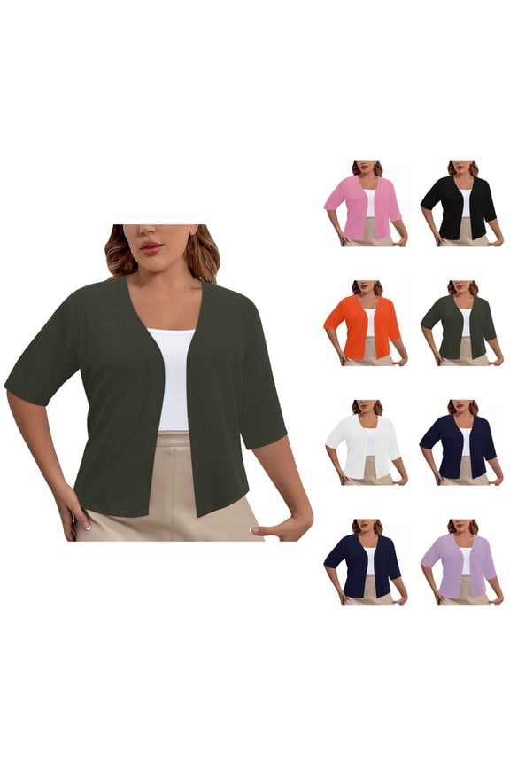 Summer Lightweight Cardigans for Women 2025 Plus Size Short Sleeve Open Front Plain Cardigan Casual Blouse