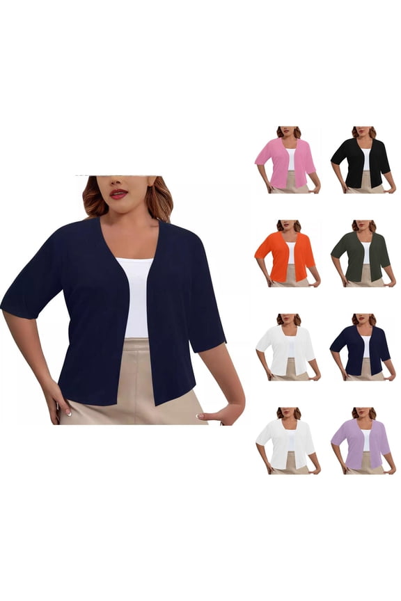 Summer Lightweight Cardigans for Women 2025 Plus Size Short Sleeve Open Front Plain Cardigan Casual Blouse