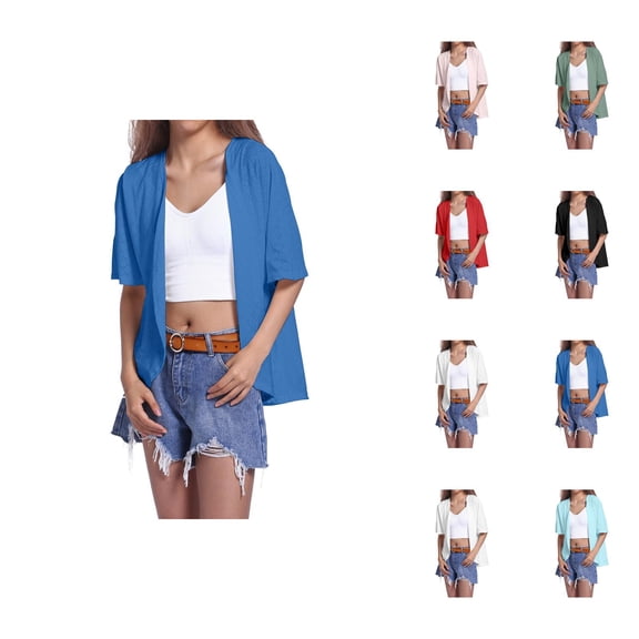 Summer Lightweight Cardigans for Women 2025 Short Sleeve Eyelet Jacquard Open Front Kimono Cardigan Shawl Cover Up