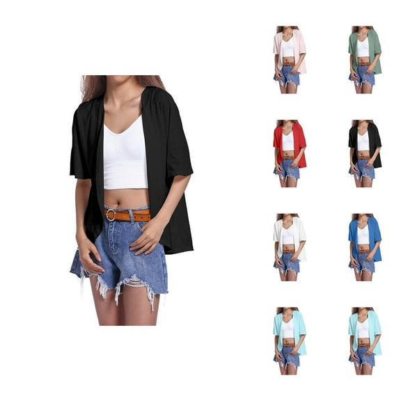 Summer Lightweight Cardigans for Women 2025 Short Sleeve Eyelet Jacquard Open Front Kimono Cardigan Shawl Cover Up