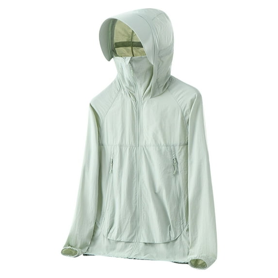 Summer Lightweight Jacket Women and Men Sun Protection Plus Size Full Zip Hooded Long Sleeve Clothing Shirts with Pockets Unisex Athletic Hiking Workout Sportwear Mint Green M