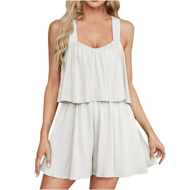 Summer Lightweight Jumpsuits for Women 2025 Fashion Button Strap Loose Beach Casual Overalls Rompers with Pockets (XL, White)